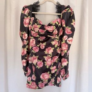 House of CB dress, black with pink flowers. Size: L
